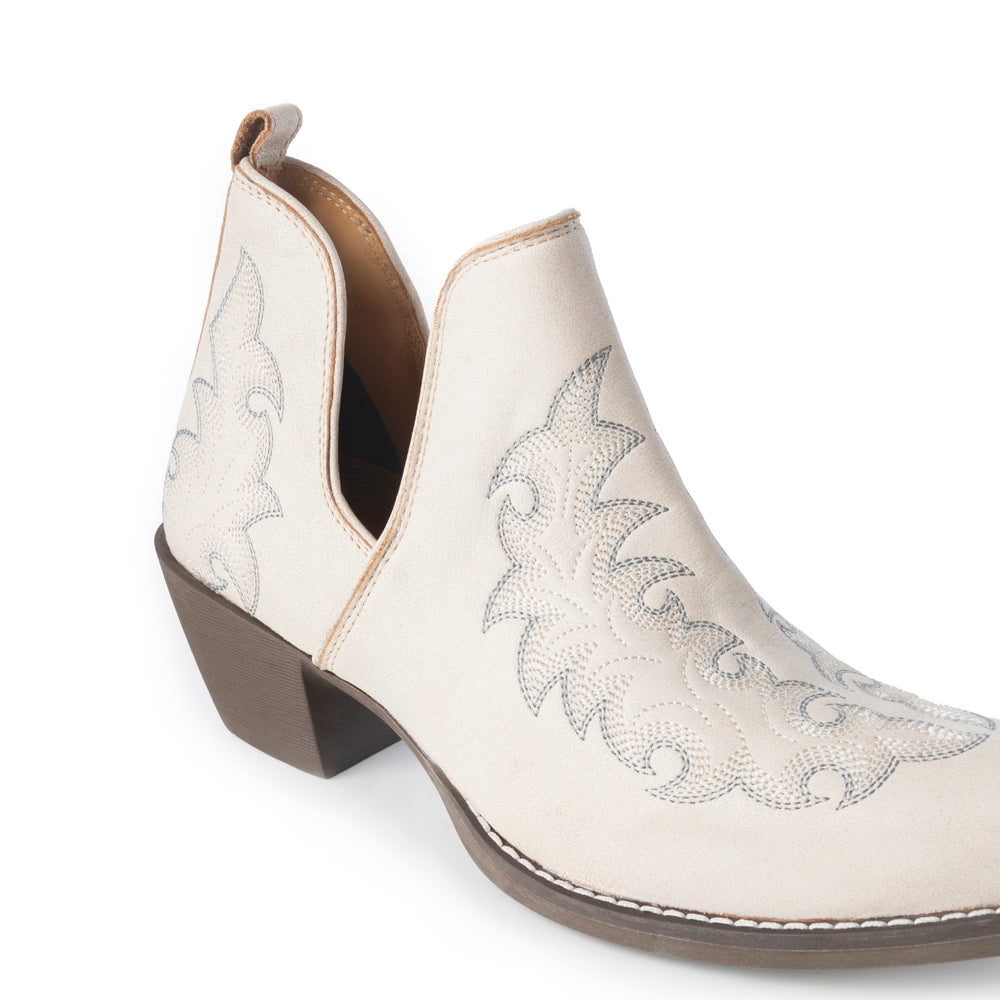 Myra Tempest Embroidered Cowgirl Booties in Ivory for Women in Genuine Leather with Snip Toe