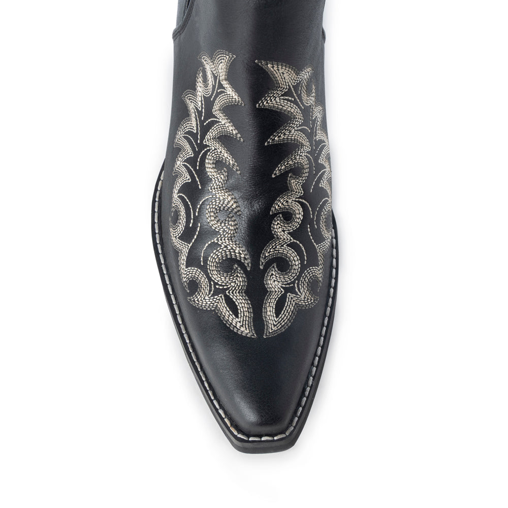 Myra Tempest Embroidered Cowgirl Booties in Onyx for Women in Genuine Leather with Snip Toe
