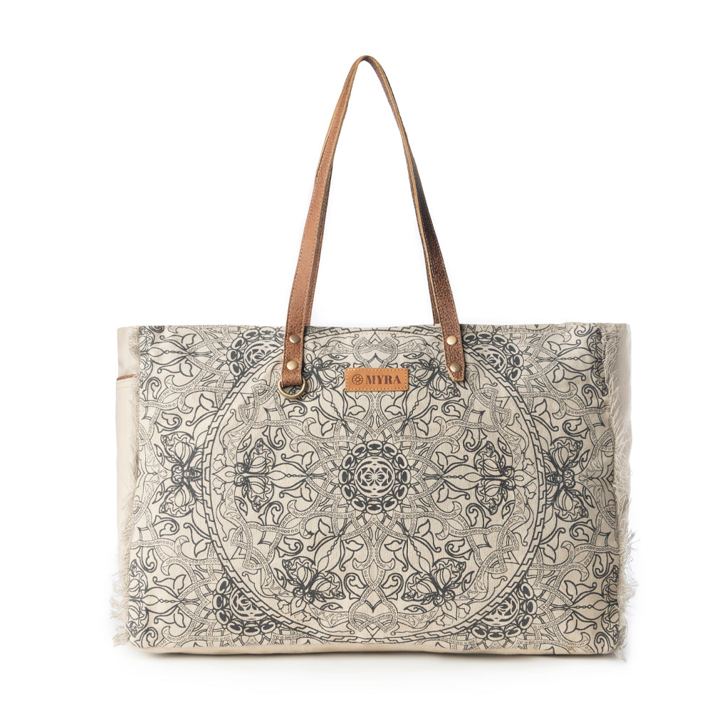 Myra Wildmandala Weekender Bag for Women in ivory with vintage print detail
