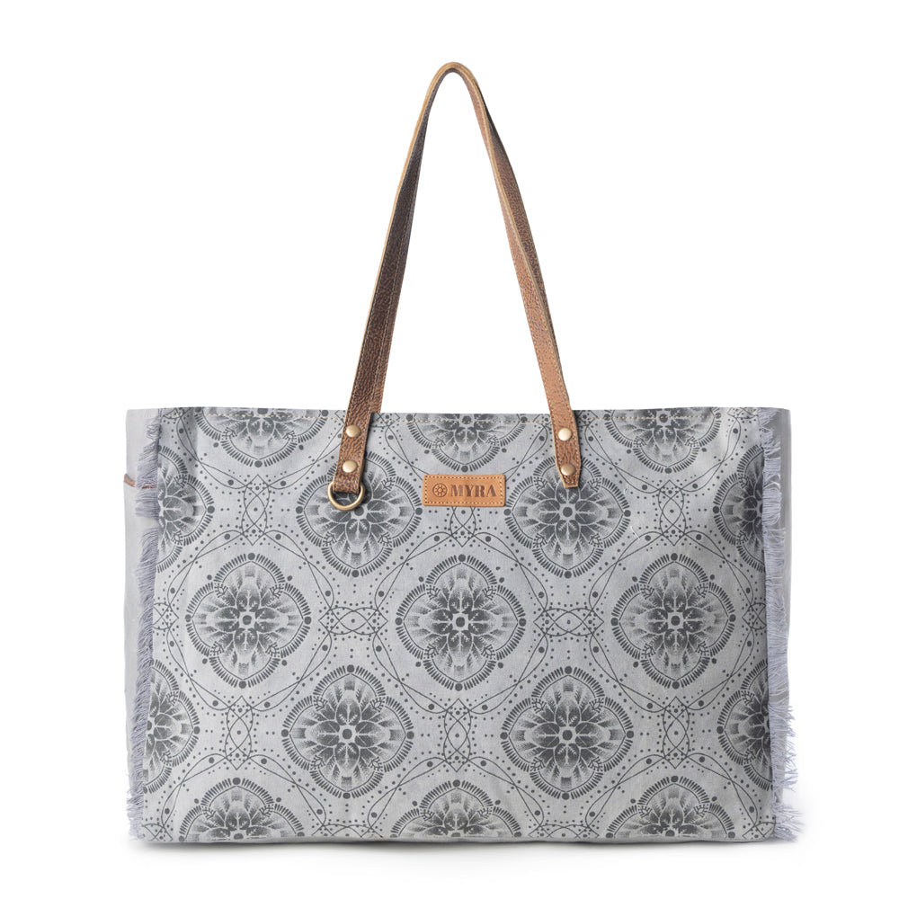 Myra Wild Compass Weekender Bag for Women in sage with vintage print detail