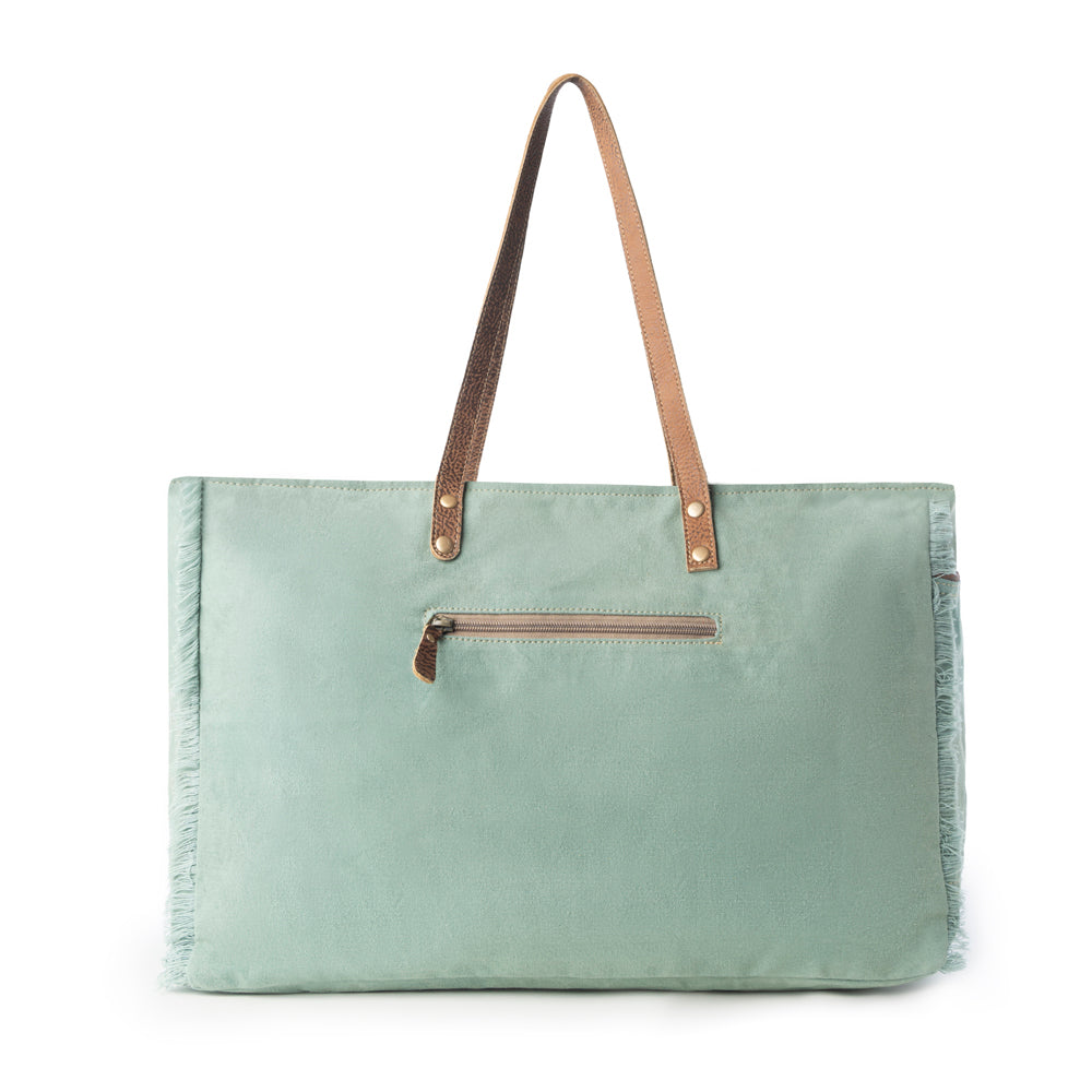 Myra Wildtusk Weekender Bag for Women in green with vintage print detail