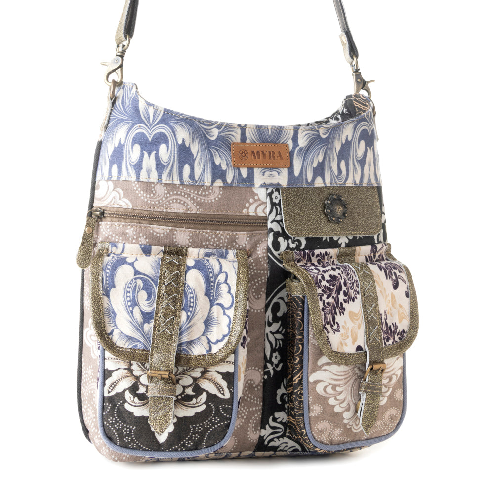 Myra Le Fleur Bel Cowgirl Shoulder Bag for Women in blue floral with leather and Concho details