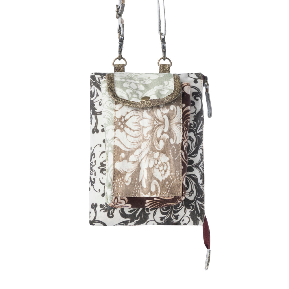 Myra Wild Baroque Phone Crossbody in black with leather detail