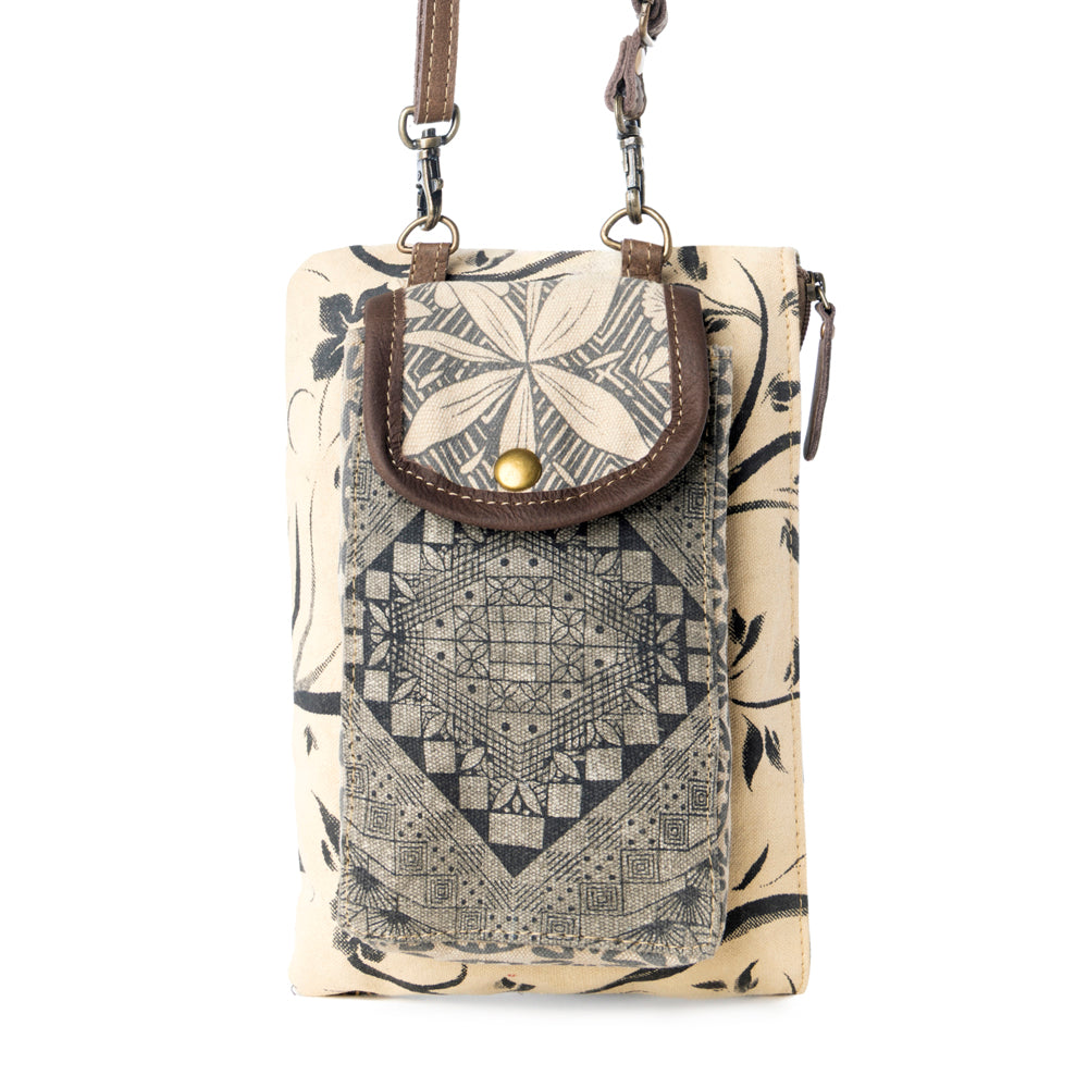 Myra Vine Nouveau Western Phone Crossbody in sage with leather detail