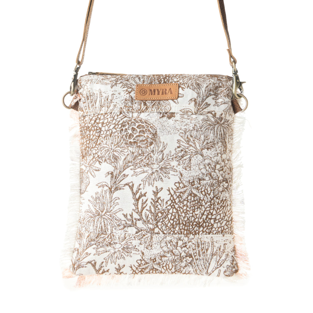 Myra Loom Tapestry vintage Crossbody Bag for Women in white with fringe detail