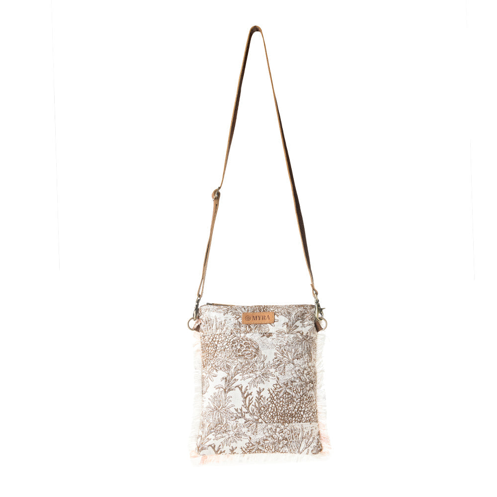 Myra Loom Tapestry vintage Crossbody Bag for Women in white with fringe detail