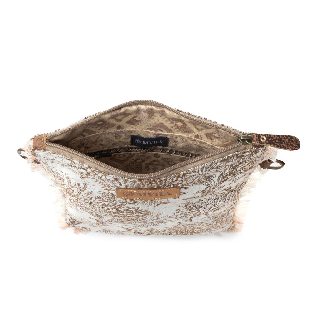 Myra Loom Tapestry vintage Crossbody Bag for Women in white with fringe detail
