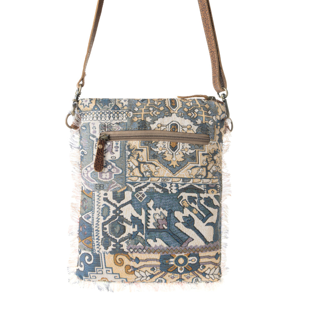 Loom Tapestry vintage crossbody Bag for Women in indigo with fringe detail