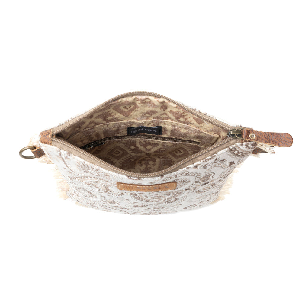 Loom Tapestry upcycled canvas crossbody Bag for Women in sage with fringe detail