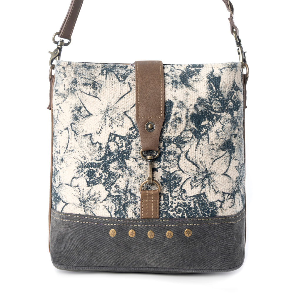 Myra Frostbloom Vintage Shoulder Bag for Women in teal with floral detail