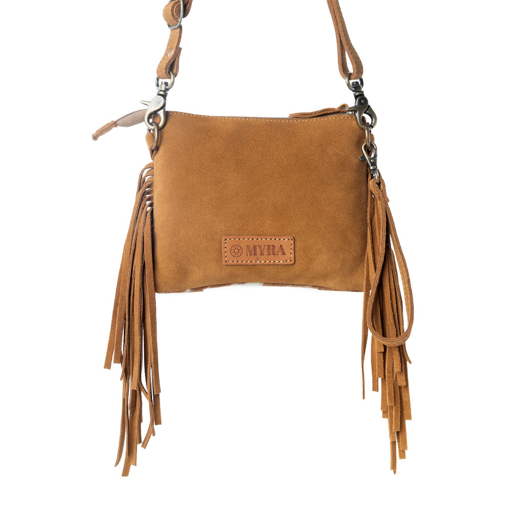 Myra Bourbon Trail Handtooled Bag for Women in brown with hairon and fringe detail