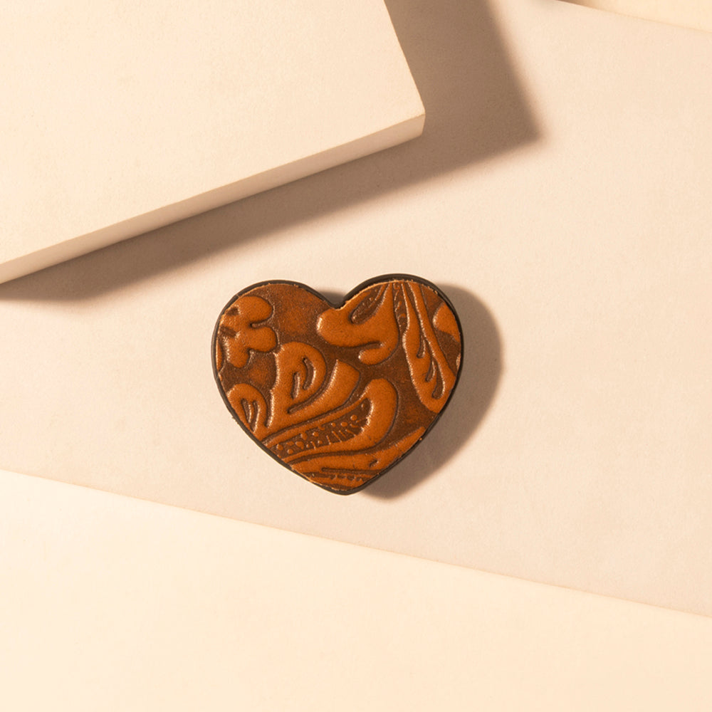 Myra Cowgirl Heart Phone Socket for Women in brown with handtooled detail for everyday use