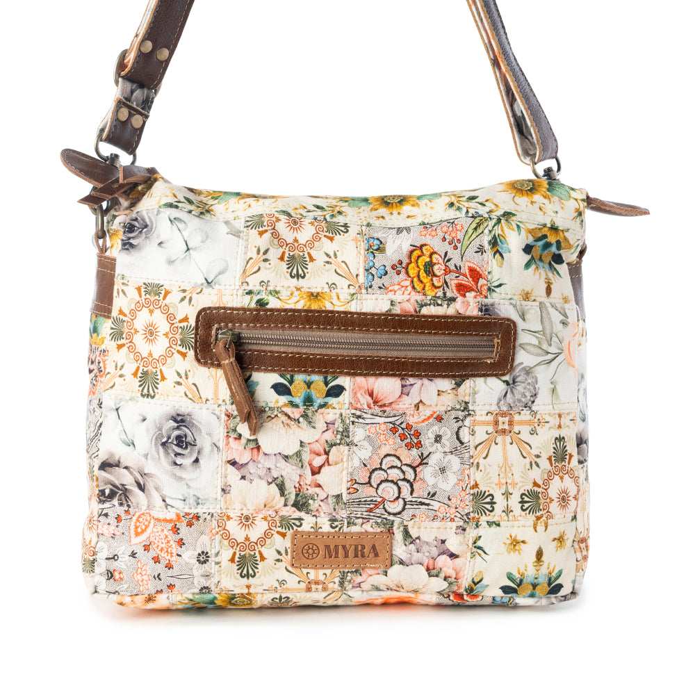 Myra Posy Mesa upcycled canvas Bag for Women in beige with floral detail