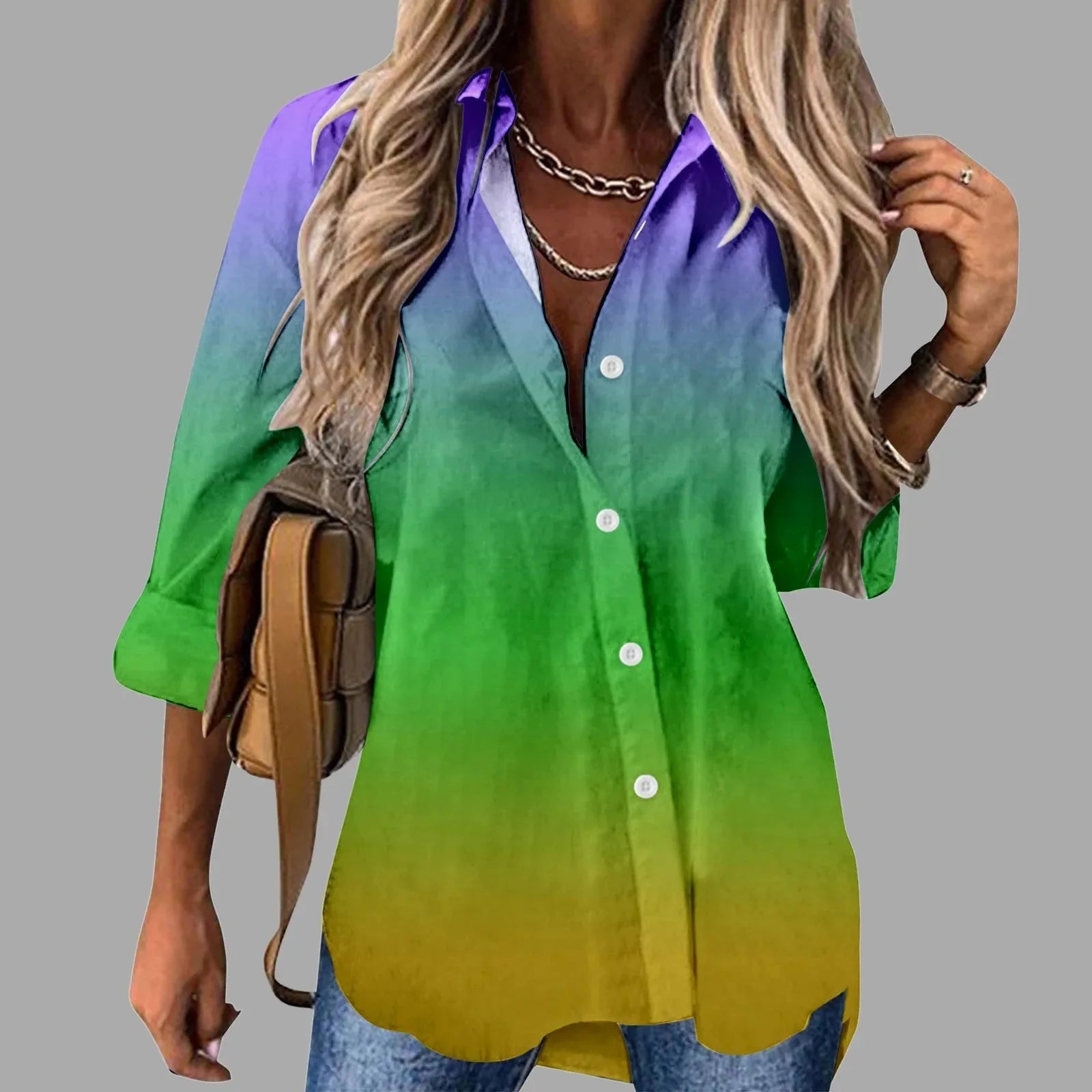 🎭 Mardi Gras Women's V-Neck Long Sleeve Carnival Print Shirt