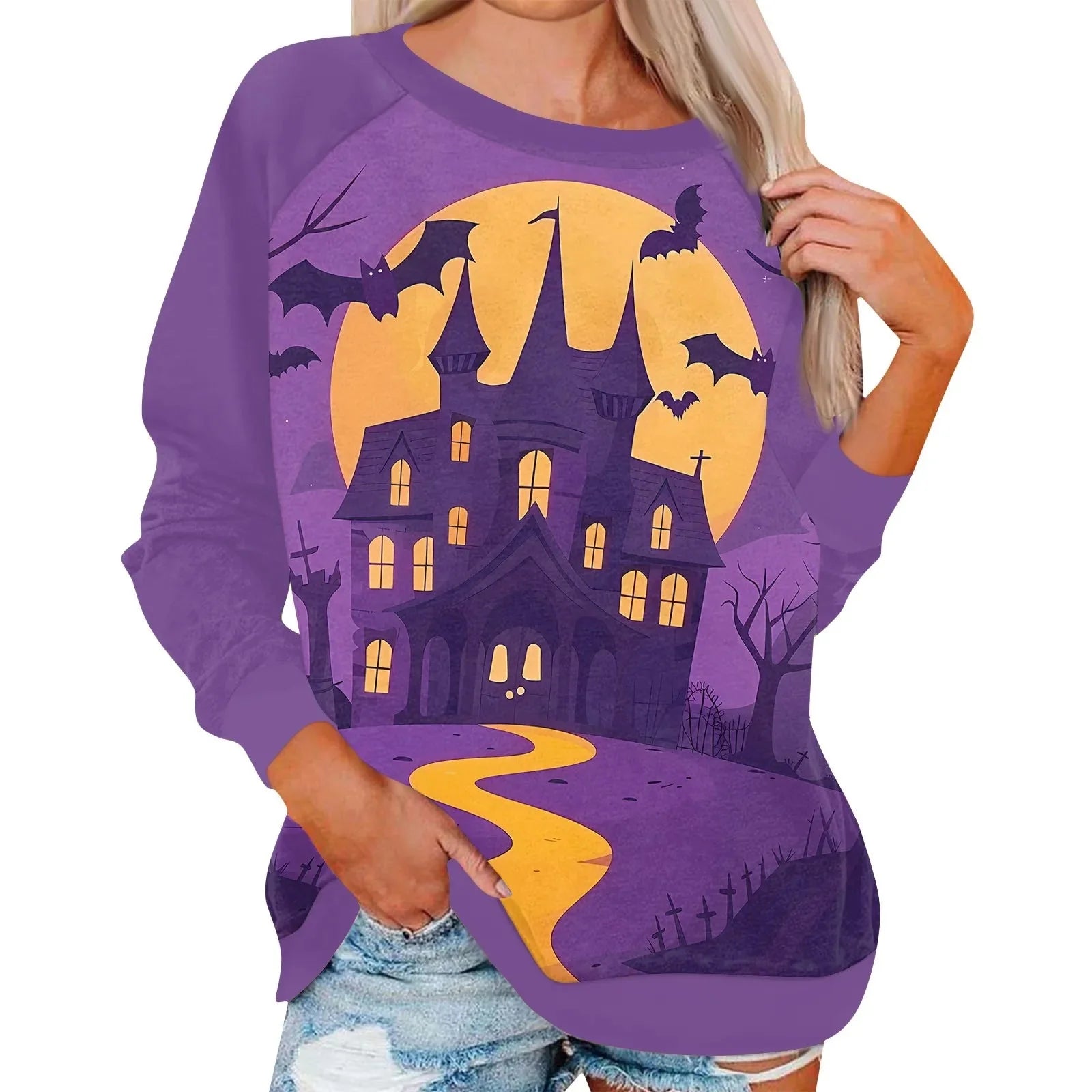 🎃 Vintage Pumpkin Print Long Sleeve T-Shirt – Harajuku Halloween Graphic Tee