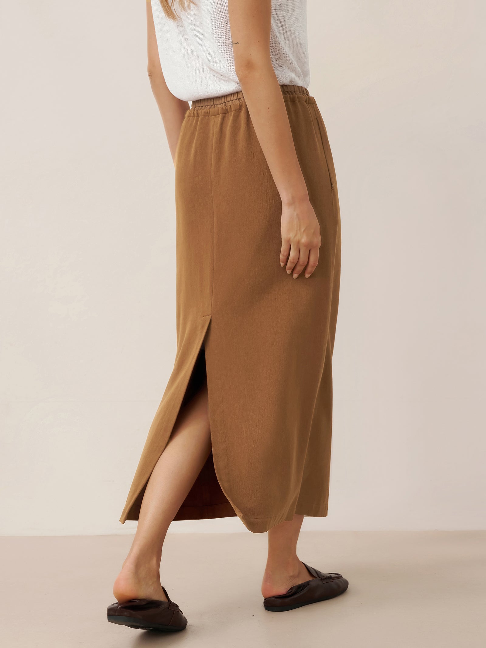 Lyocell Linen Drawstring Split Maxi Skirt SAMANTHA