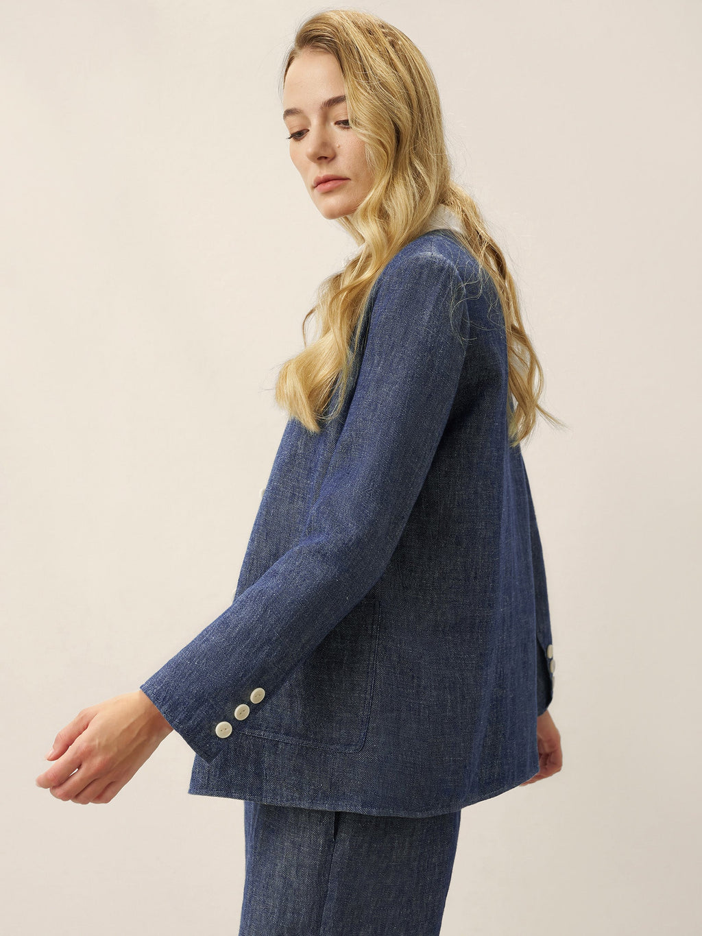 Tencel Linen Reversible Denim Texture V Neck Jacket ELLIE