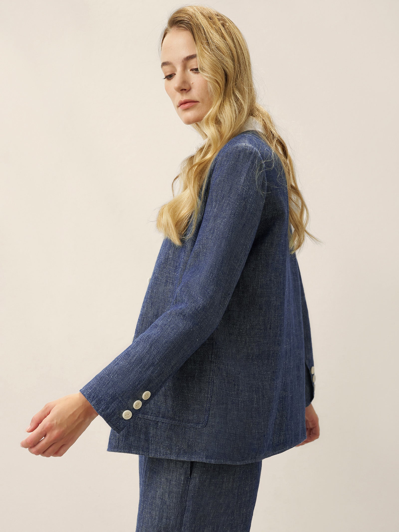 Tencel Linen Reversible Denim Texture V Neck Jacket ELLIE