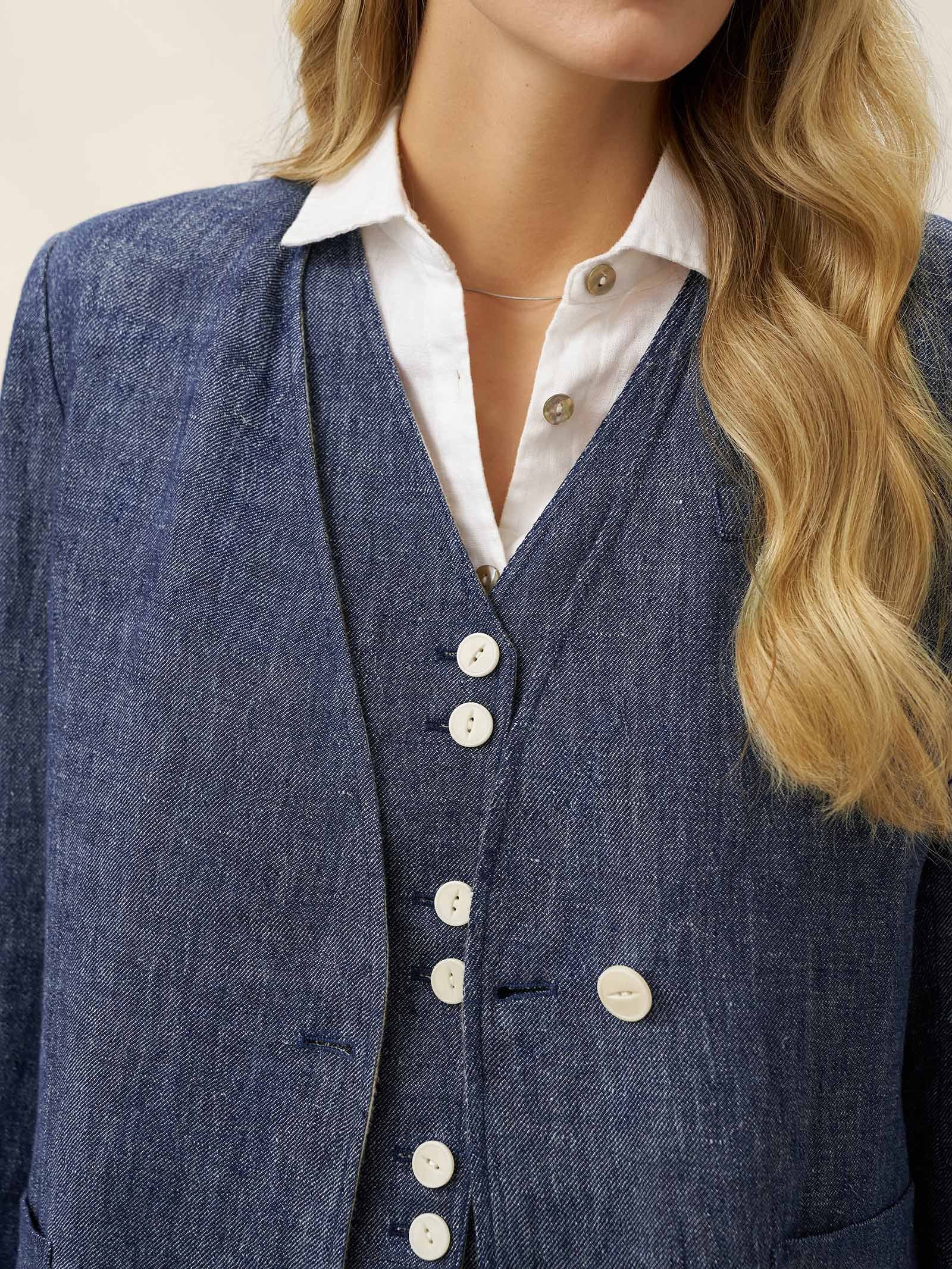Tencel Linen Reversible Denim Texture V Neck Jacket ELLIE