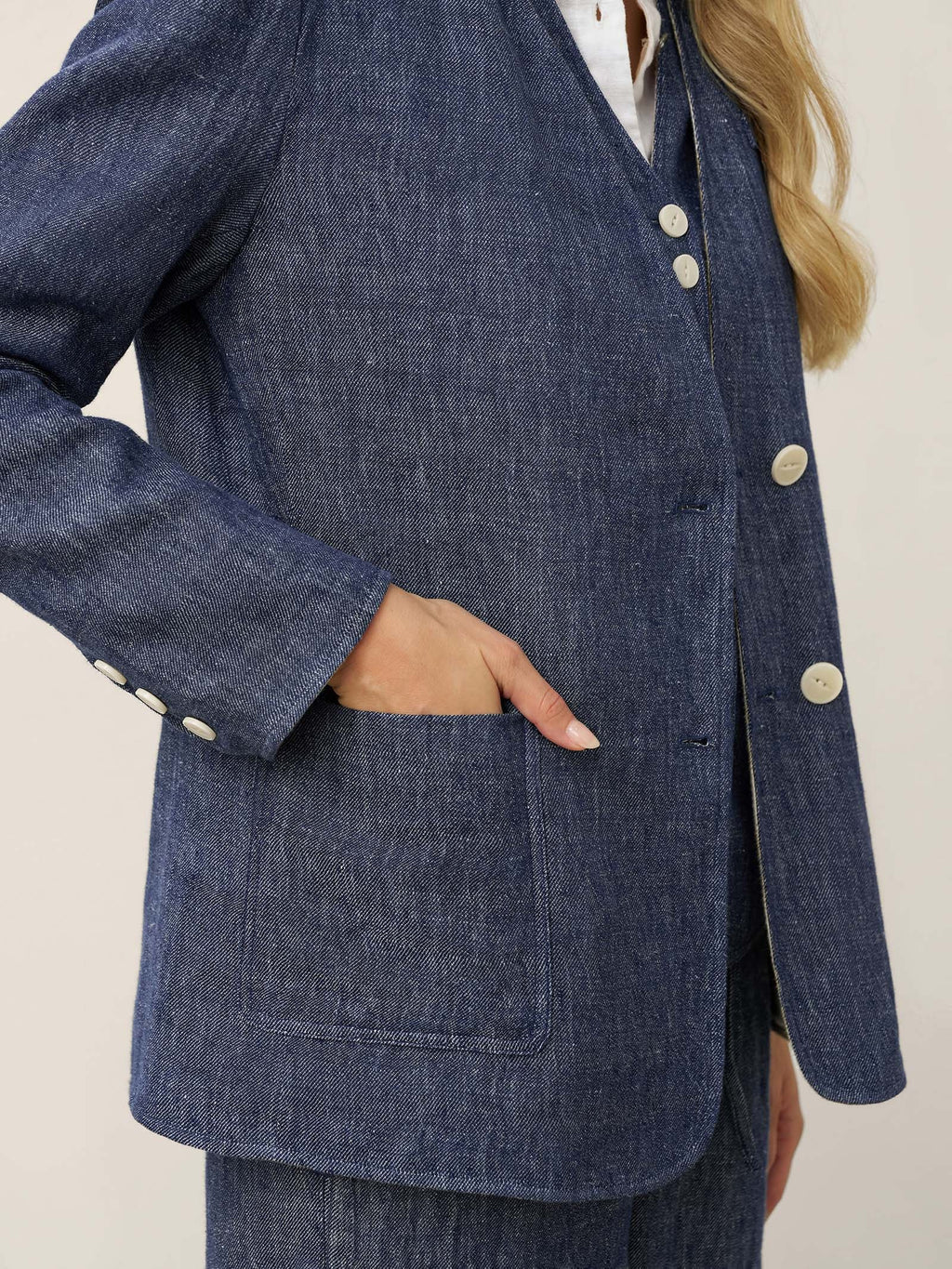 Tencel Linen Reversible Denim Texture V Neck Jacket ELLIE