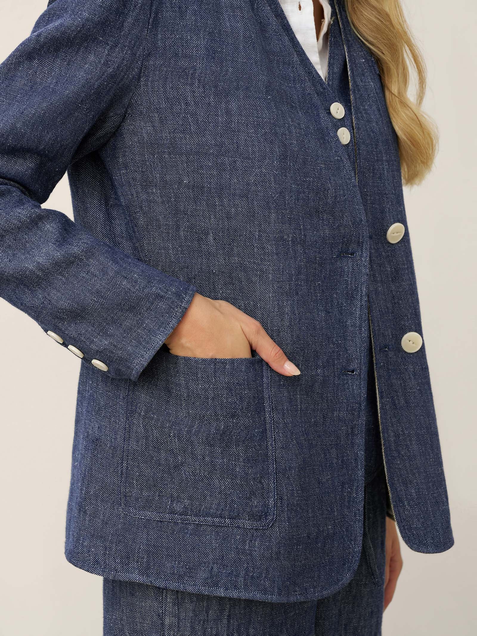 Tencel Linen Reversible Denim Texture V Neck Jacket ELLIE