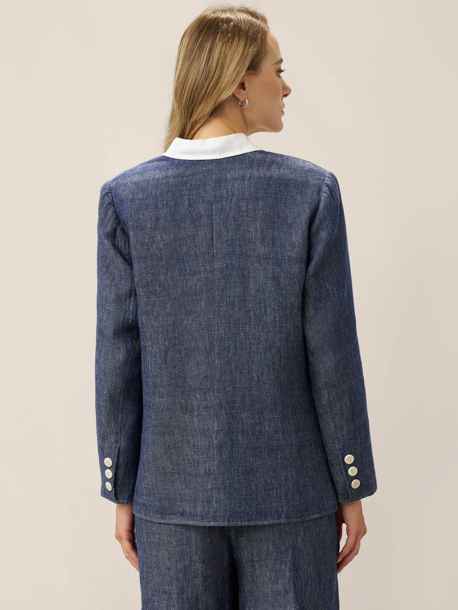 Tencel Linen Reversible Denim Texture V Neck Jacket ELLIE