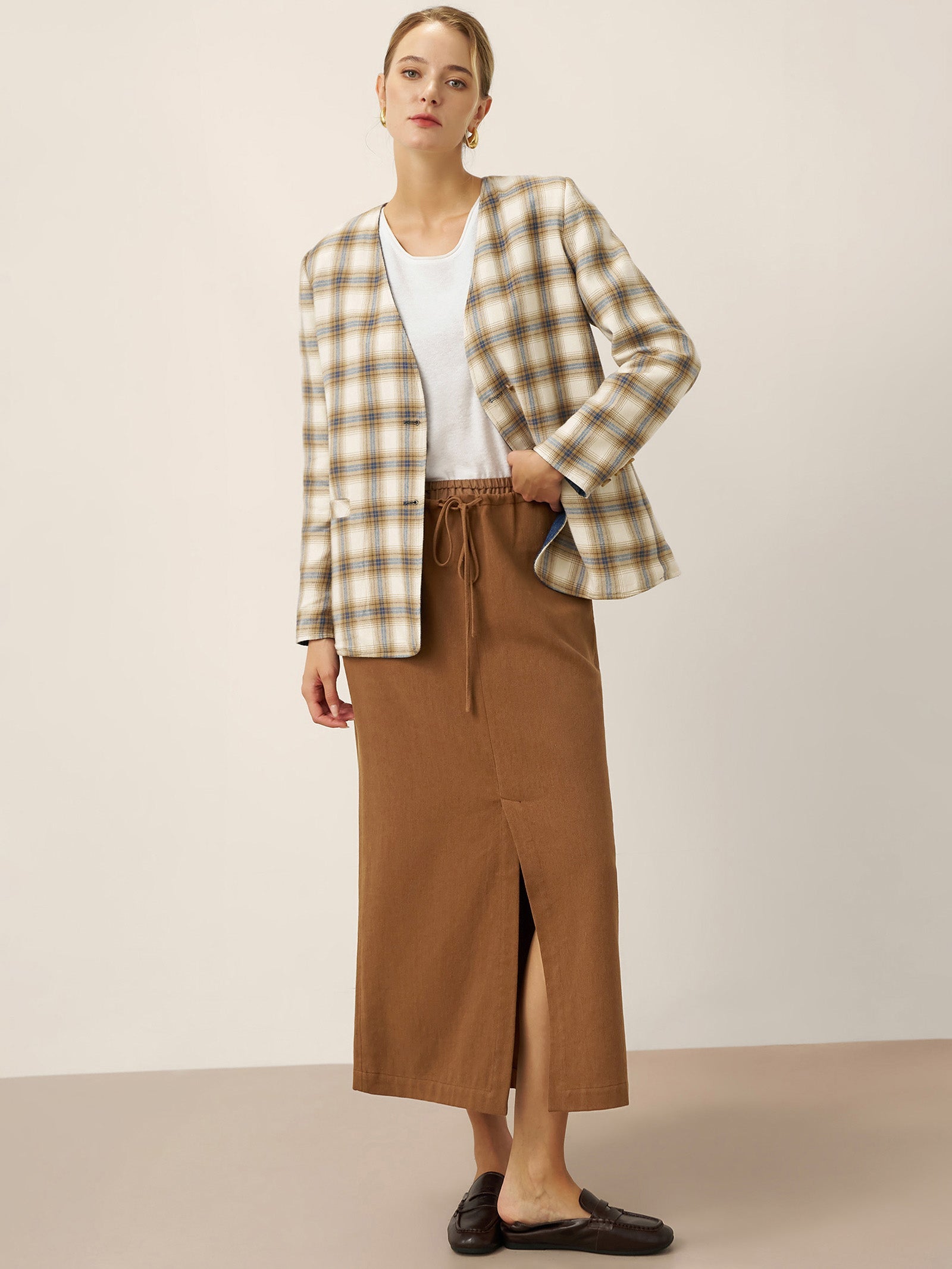 Tencel Linen Reversible Denim Texture V Neck Jacket ELLIE