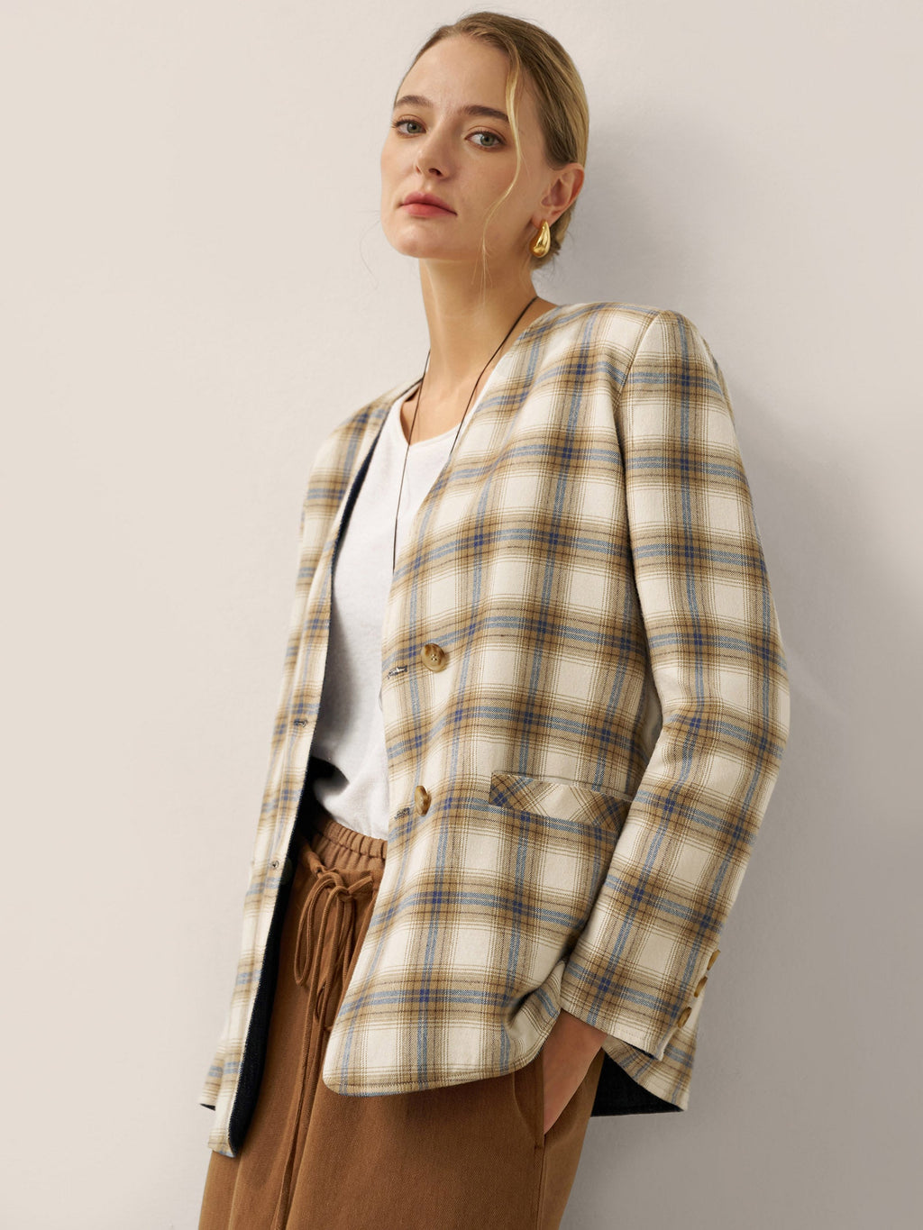Tencel Linen Reversible Denim Texture V Neck Jacket ELLIE