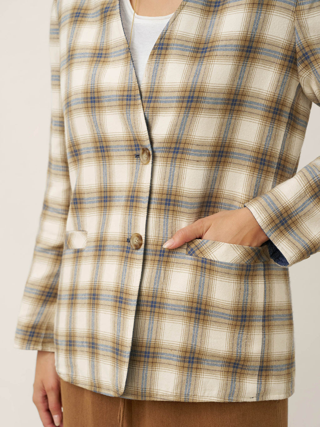 Tencel Linen Reversible Denim Texture V Neck Jacket ELLIE