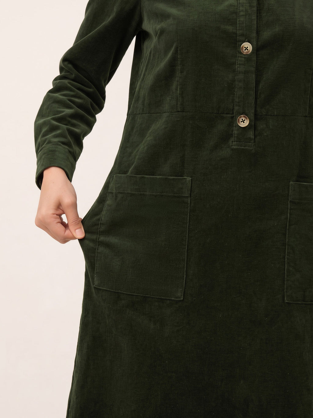 Cotton Lyocell Textured Button Front Pocket Midi Dress NOVALIE