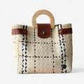 Beige, Black & Red Tote Wood Handles