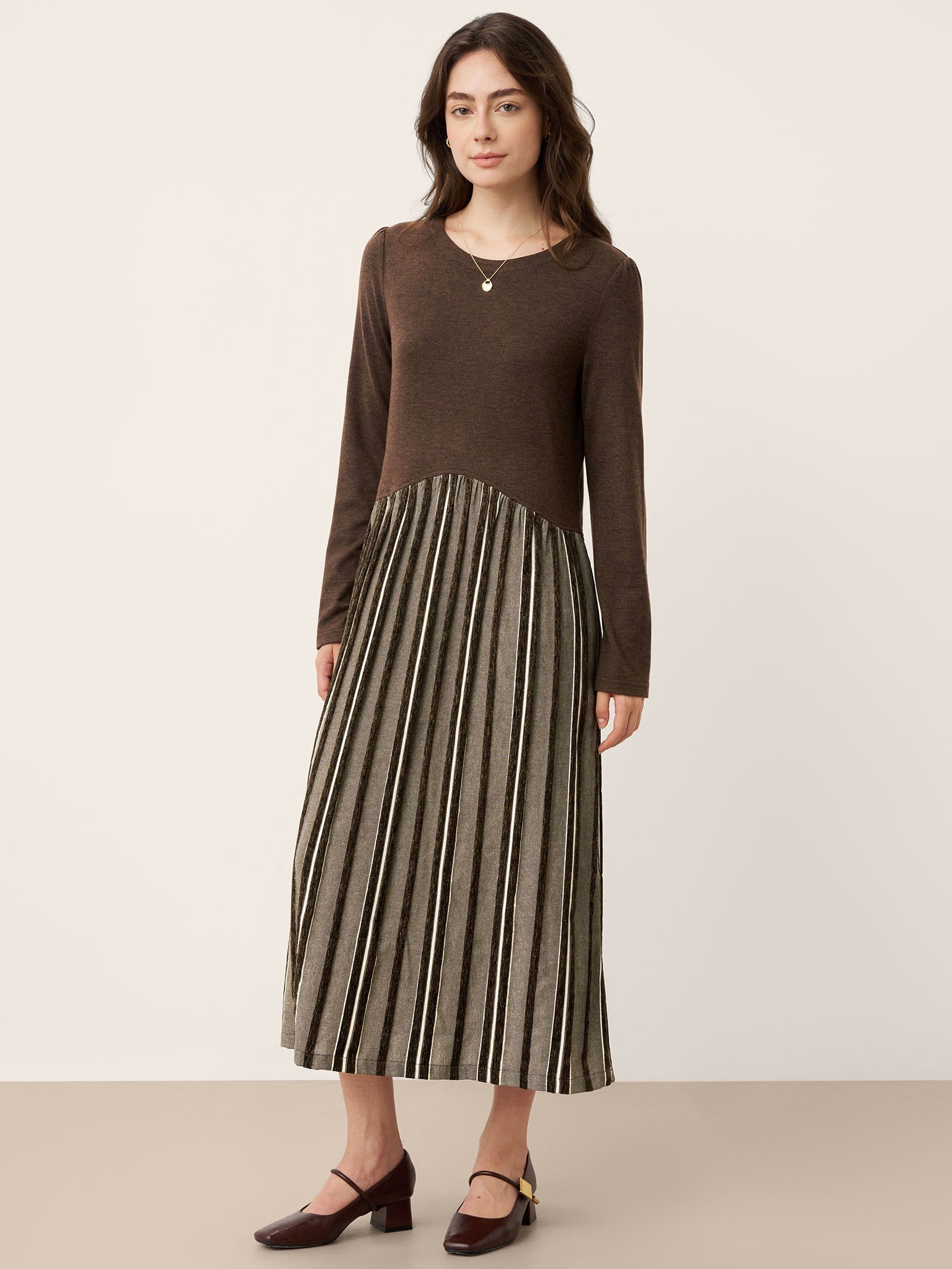 Wool Cotton Panel Crescent Waist Maxi Dress CORALINE
