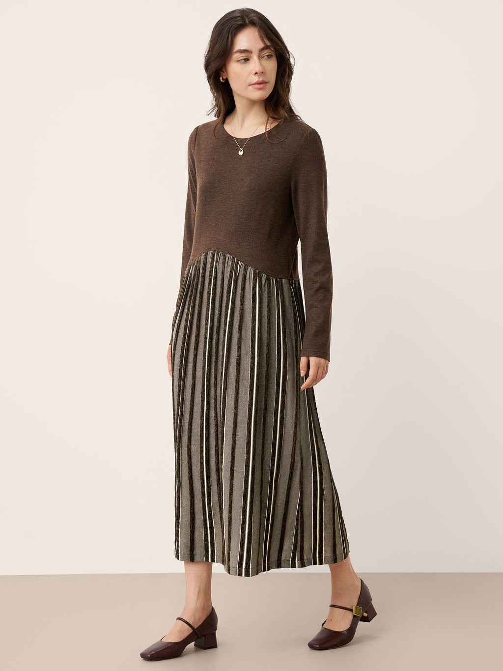 Wool Cotton Panel Crescent Waist Maxi Dress CORALINE