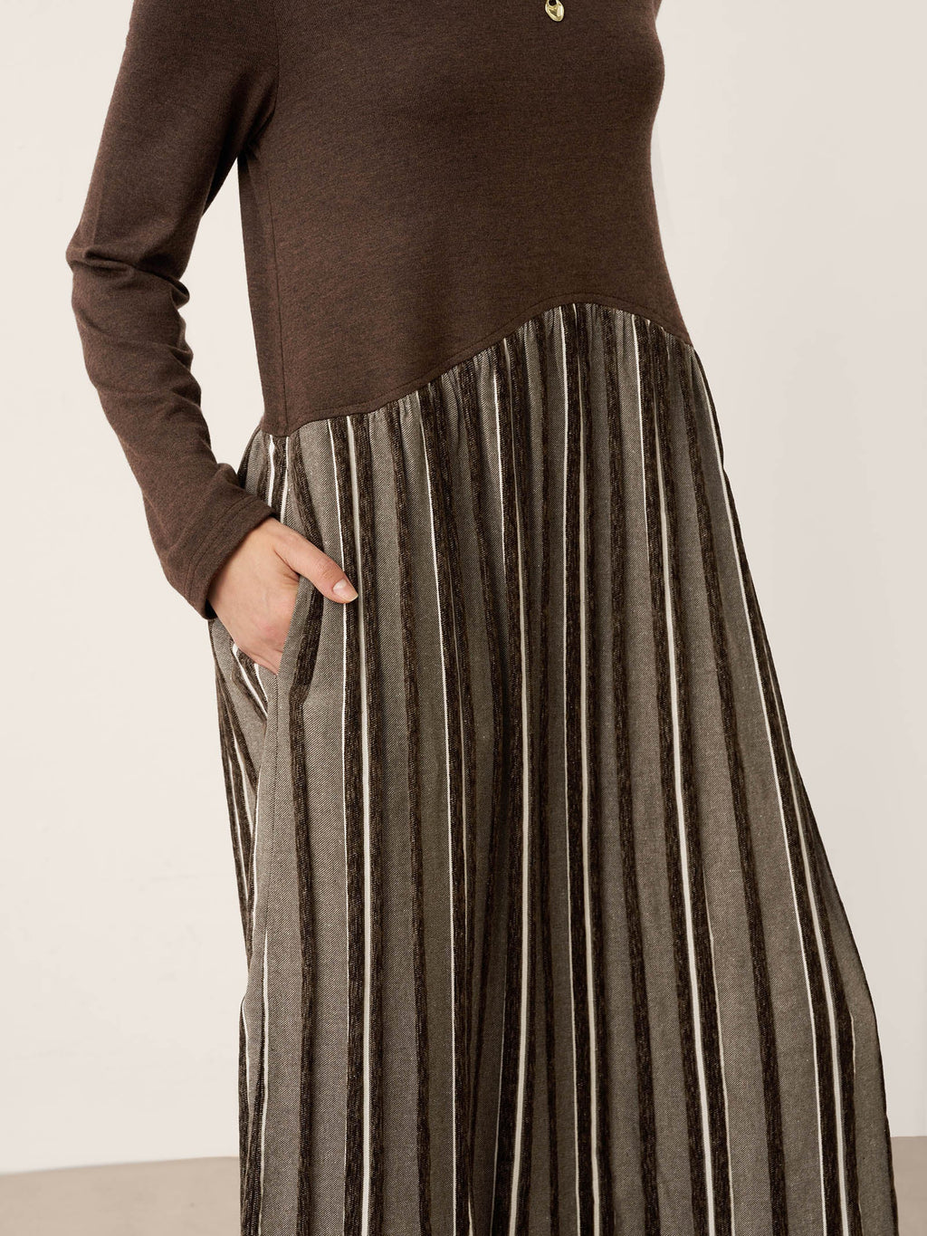 Wool Cotton Panel Crescent Waist Maxi Dress CORALINE