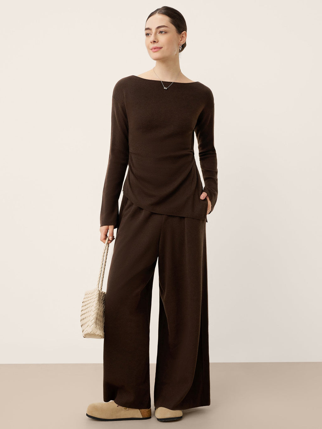 Merino Wool Boat Neck Asymmetric Hem Top LORELEI