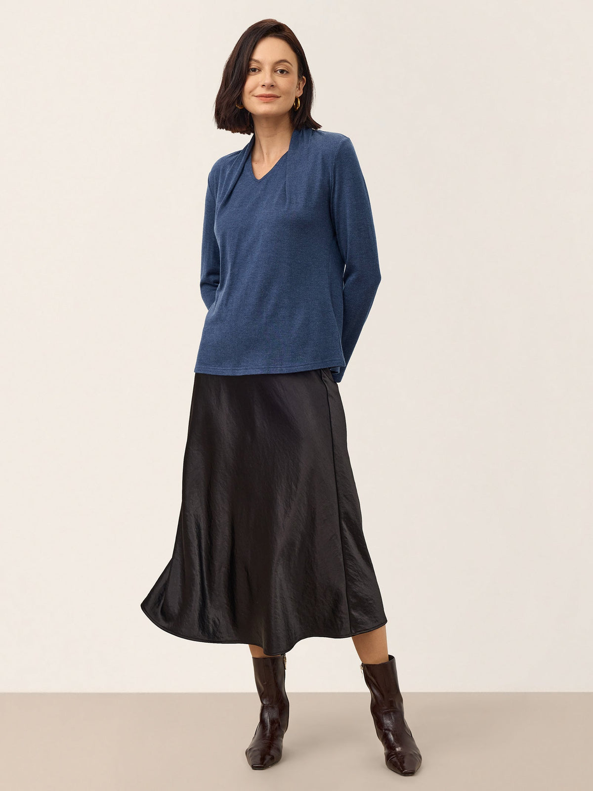 Wool Draped Shawl Collar Long Sleeve Top MARISTELLA