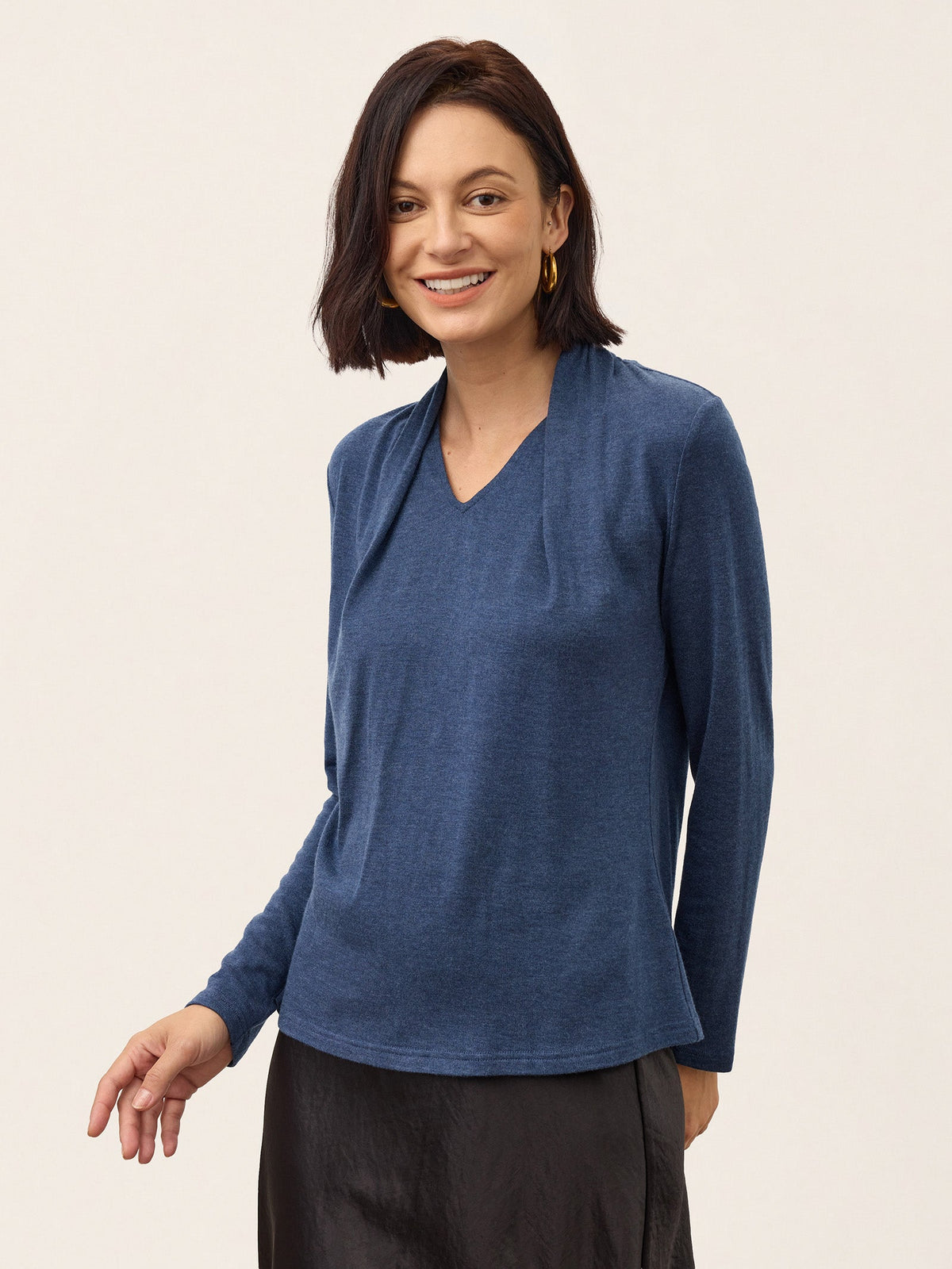 Wool Draped Shawl Collar Long Sleeve Top MARISTELLA
