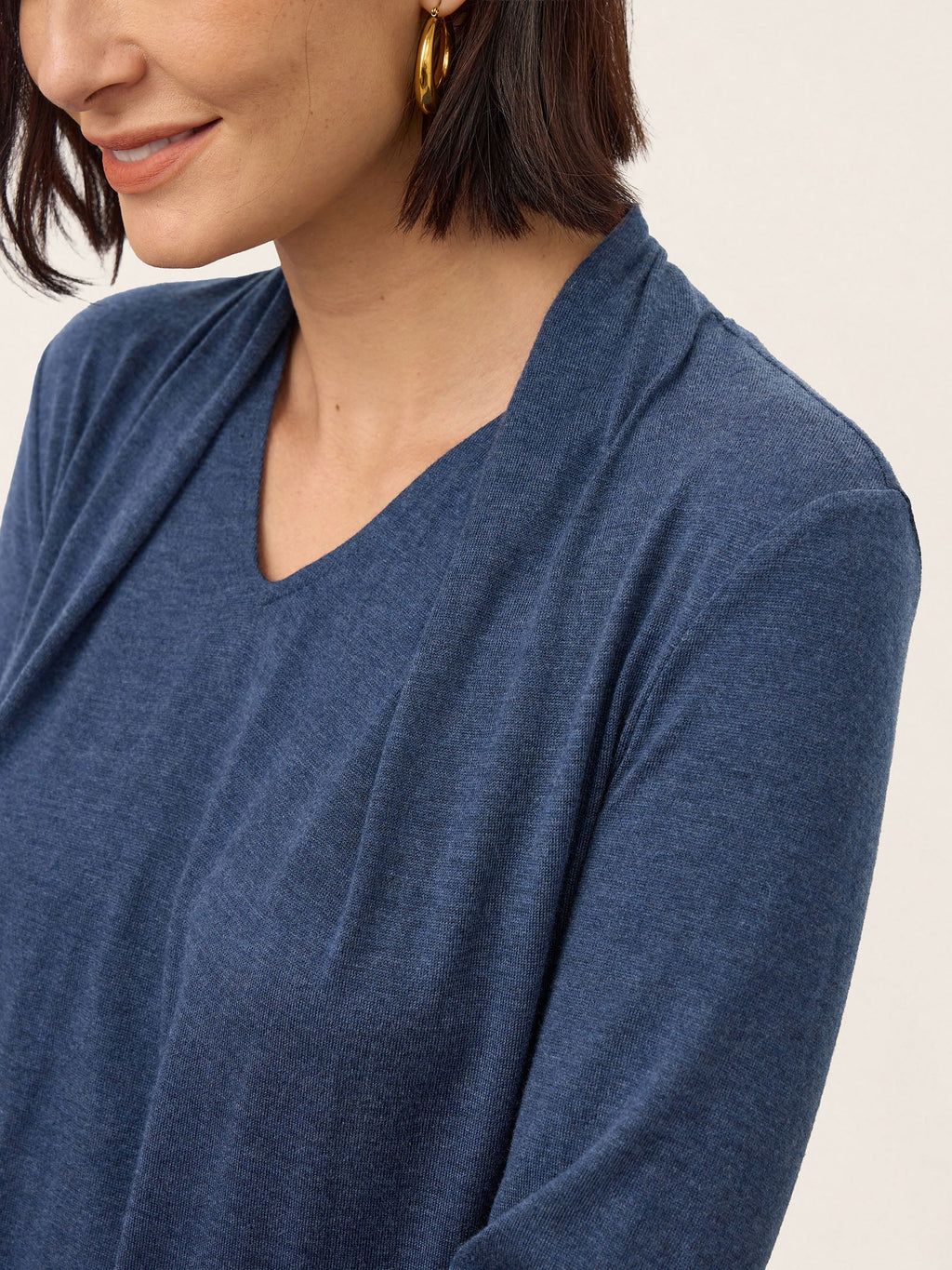 Wool Draped Shawl Collar Long Sleeve Top MARISTELLA