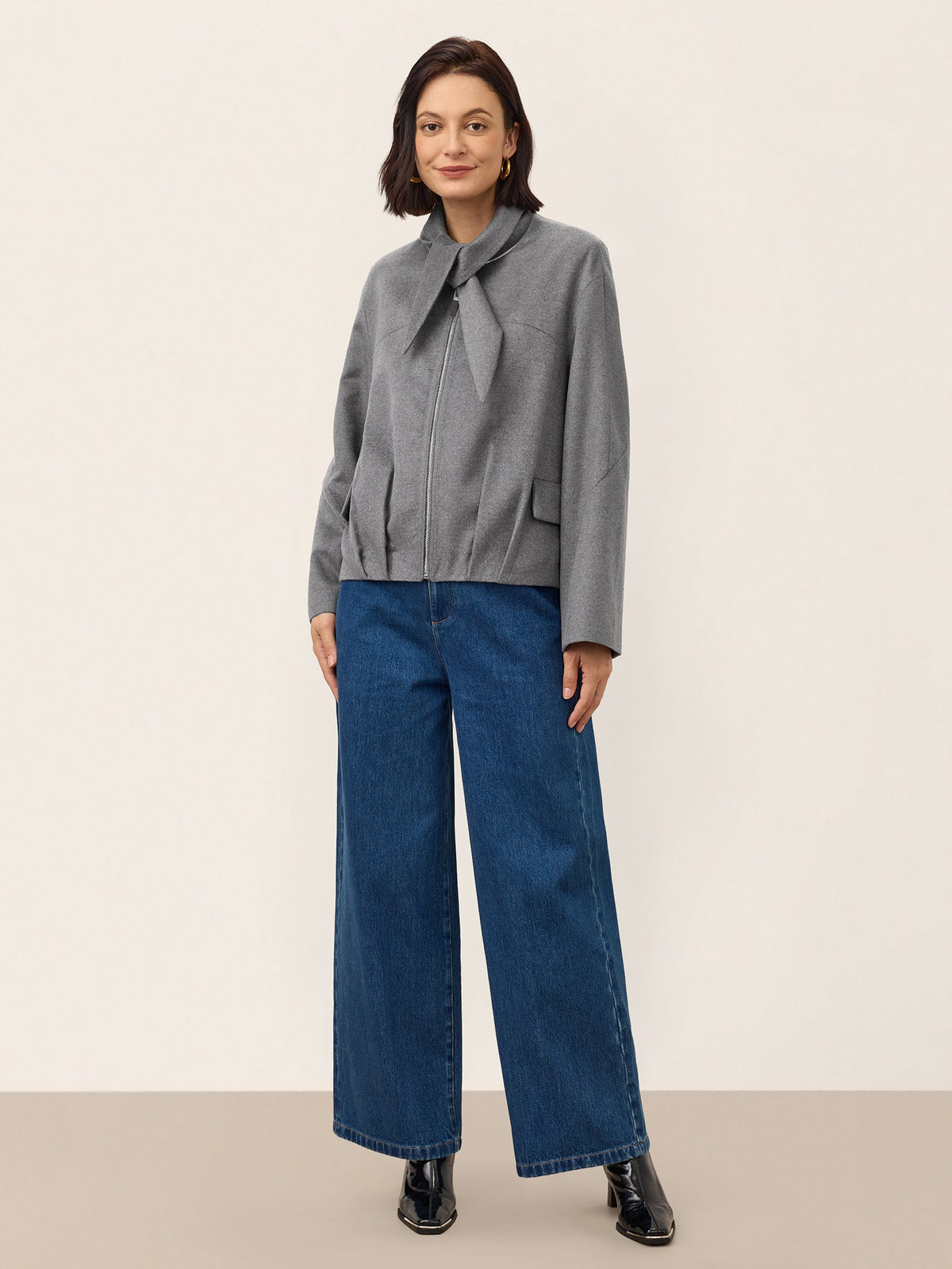Wool Modular Scarf Collar Jacket MARIELA