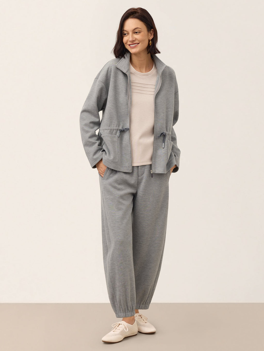 Wool Drawstring Waist Collared Jacket SOLARA