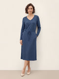 Wool V Neck Drawstring Waist Knit Midi Dress NOEMIE