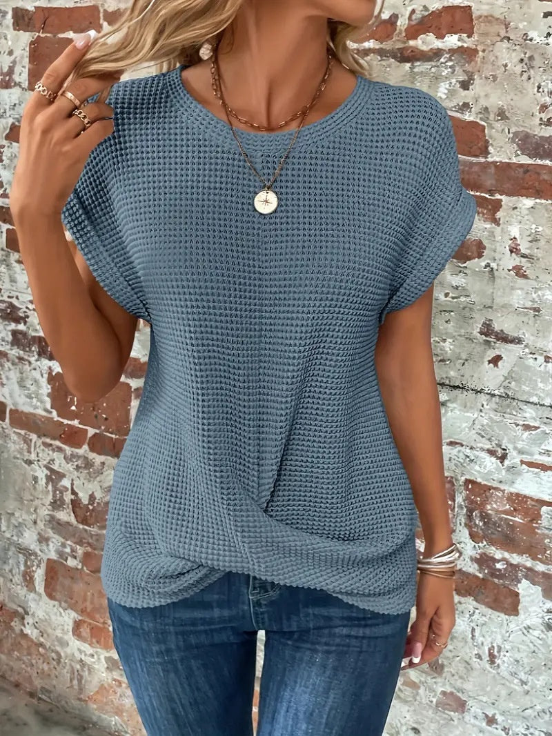 Women’s Textured Cuff Short‑Sleeve Tee