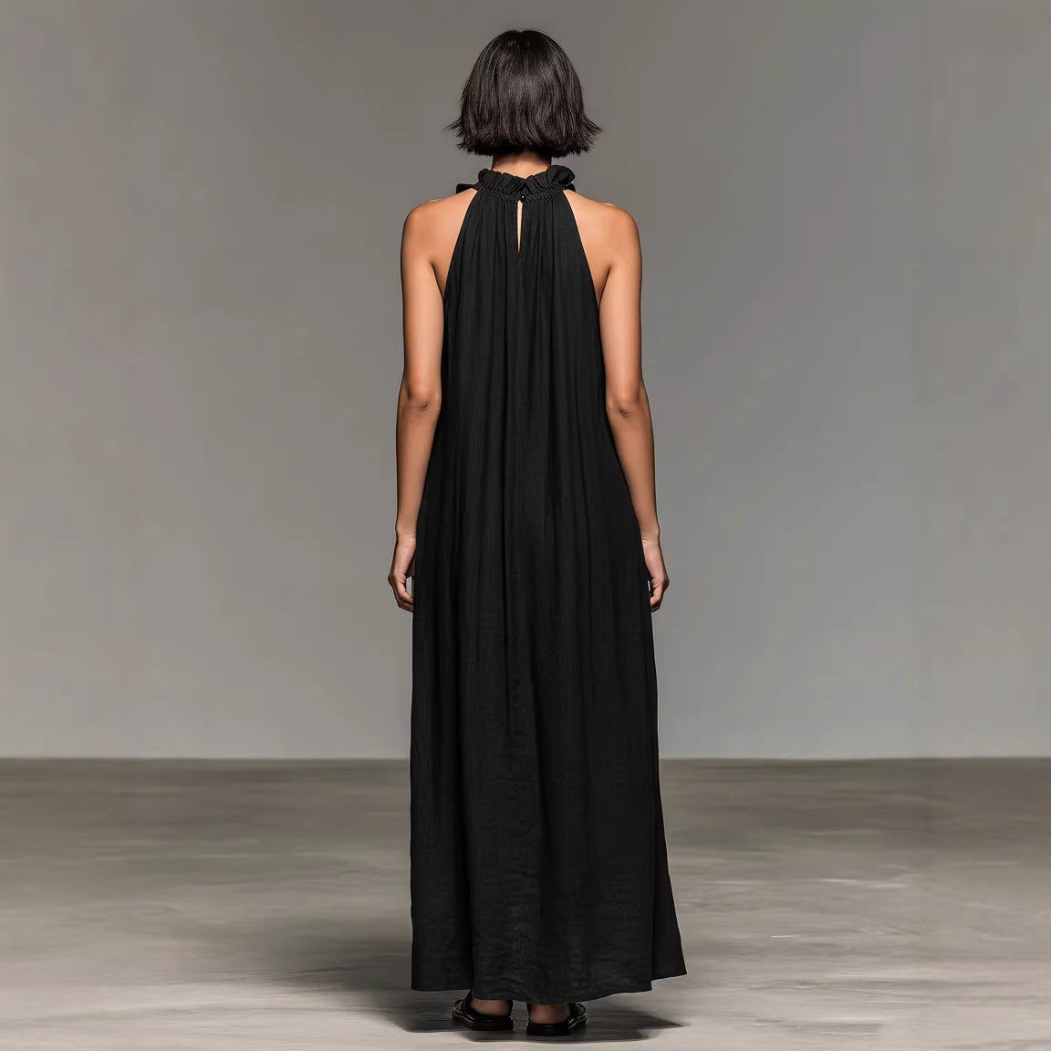 Women's Resort Ruffled Halterneck Sleeveless Open-Back Maxi Dress