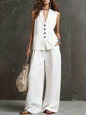Women's Sleeveless Vest & Wide-Leg Pants Two-Piece Set – 10 Colors XS–3XL