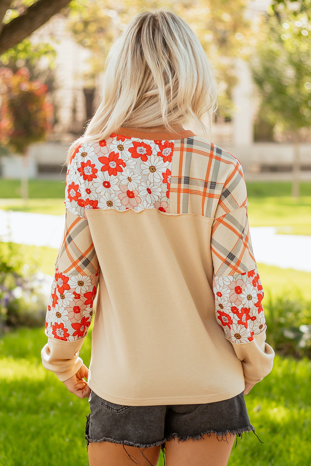 Azari Plaid Patchwork Casual Top