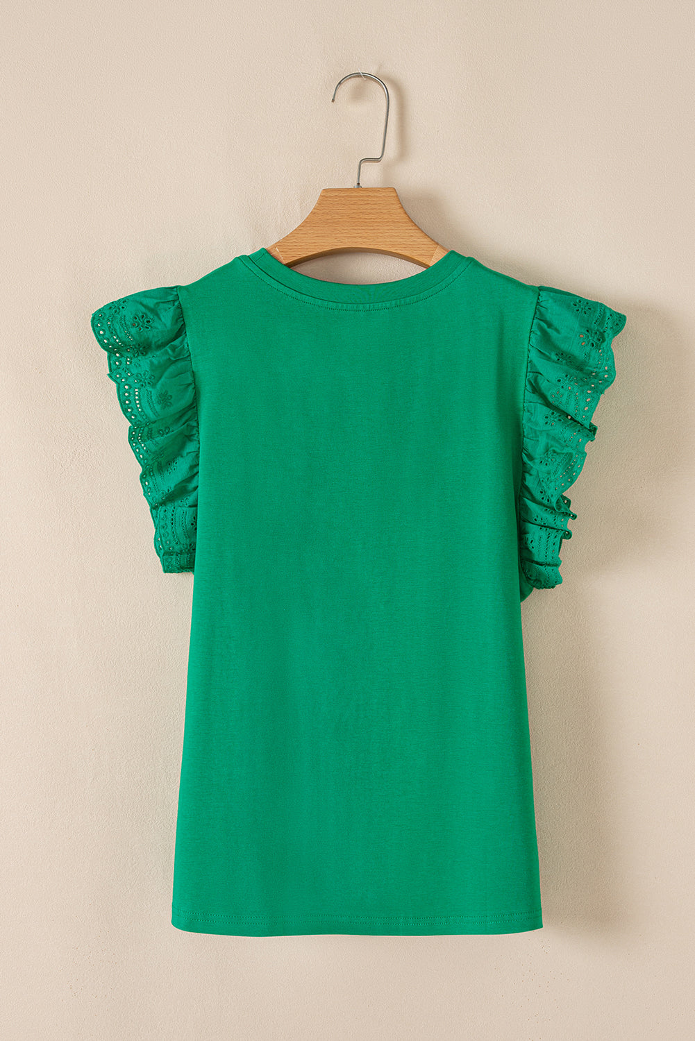 Nellie Embroidered Ruffled Sleeve Slim Fit Crew Neck Top
