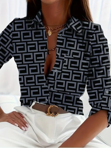 Women’s Stripe Print Long-Sleeve Blouse