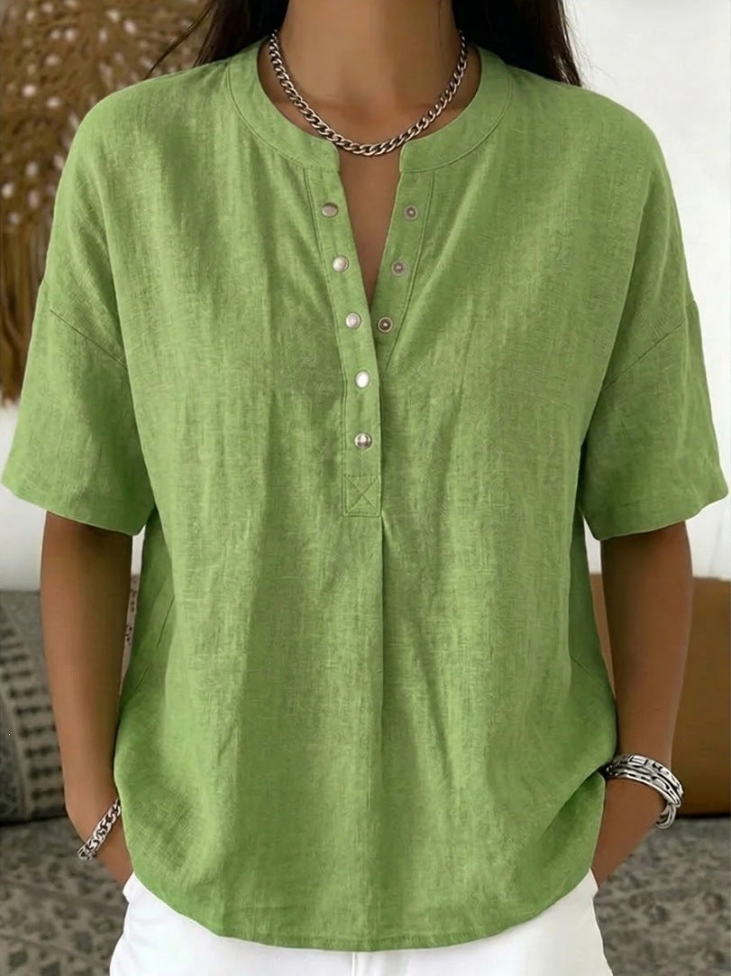 Women's Solid Color Loose-Fit Short-Sleeve Pullover Top