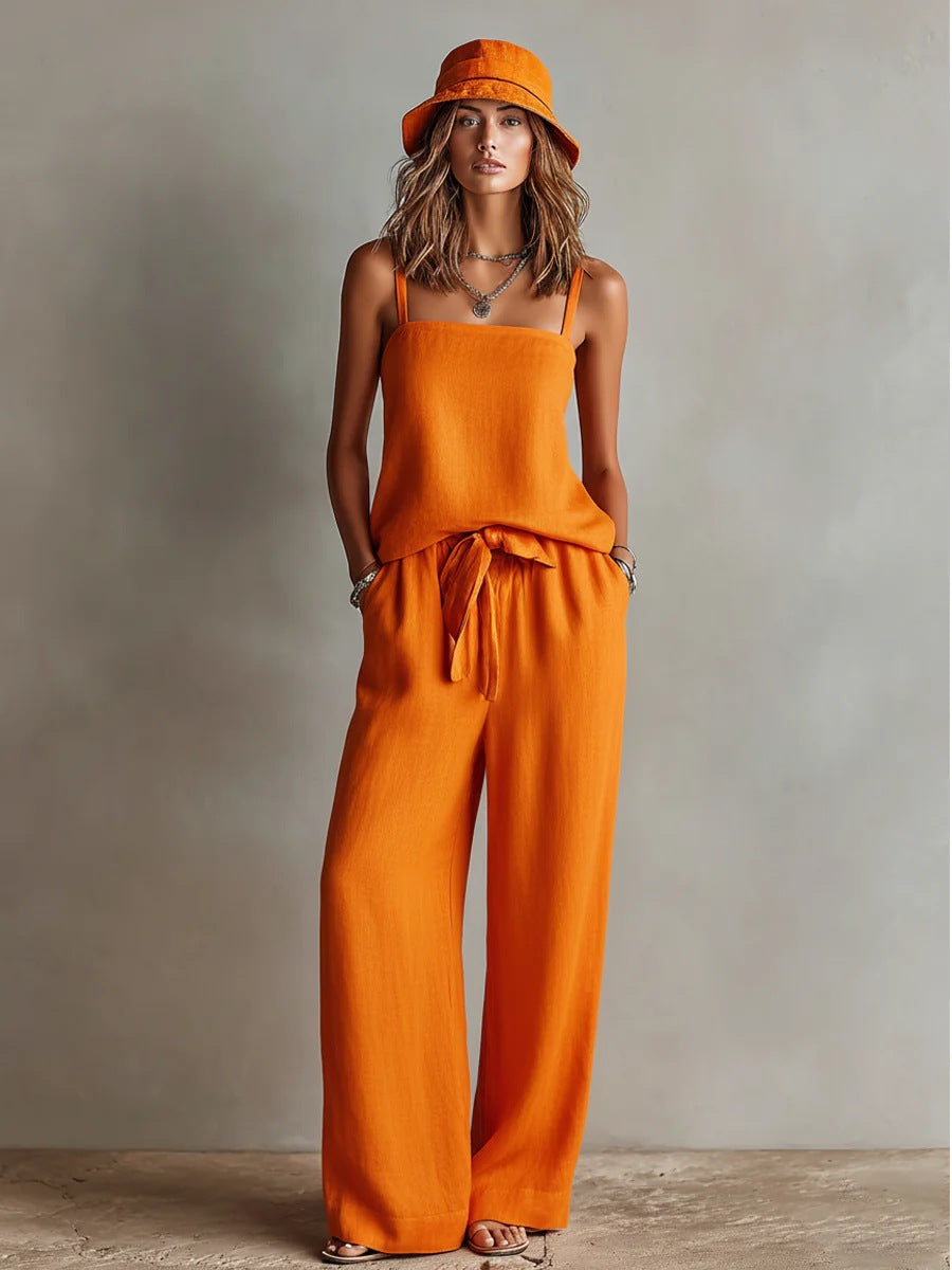 Women's Spaghetti Strap Cami Top & Wide-Leg Pants Two-Piece Set