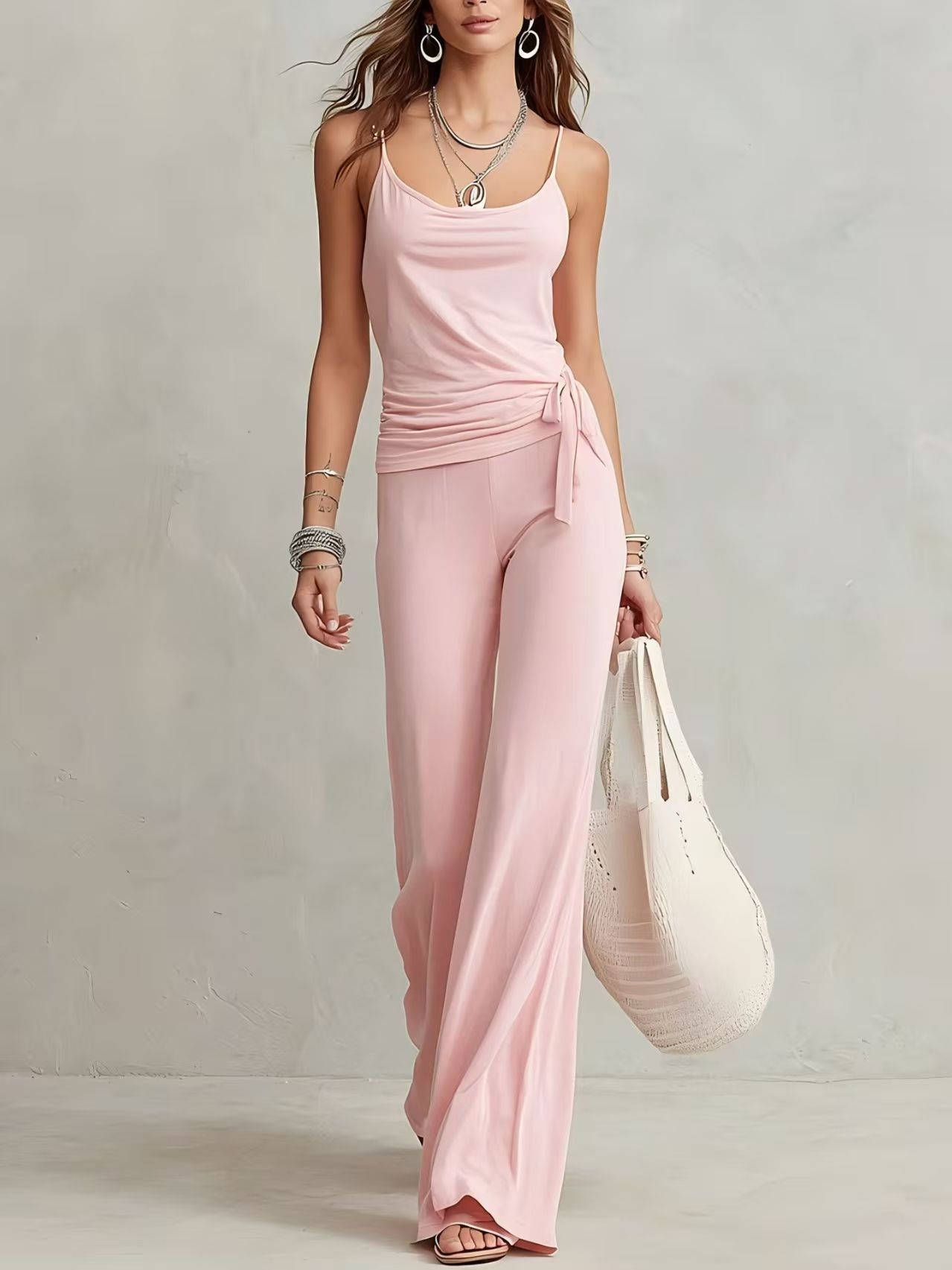 Women's Solid Color Sleeveless Top & Pants Two-Piece Set